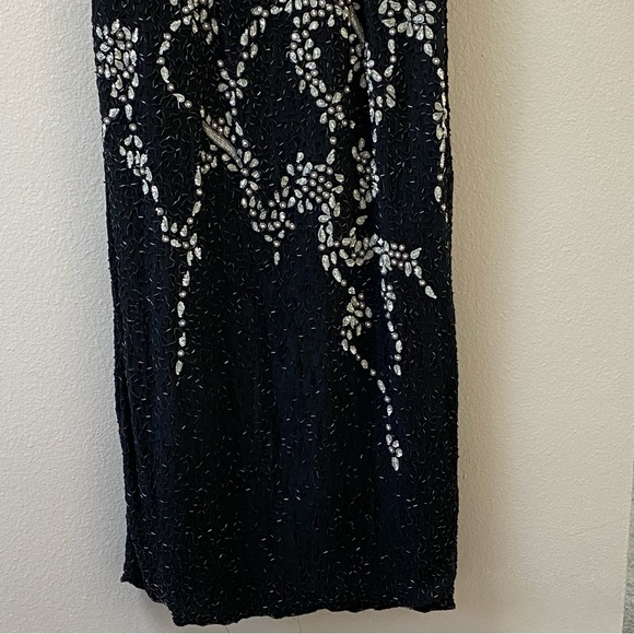 Vintage Unmarked Silk and Beaded Long Formal Evening Gown Black S/M - Picture 4 of 15